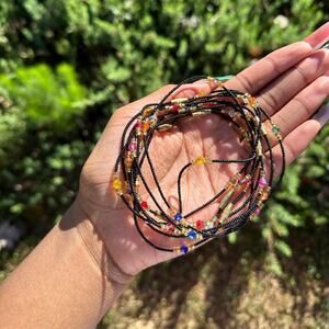 Black multicolored Maasai beaded African anklet 1pc